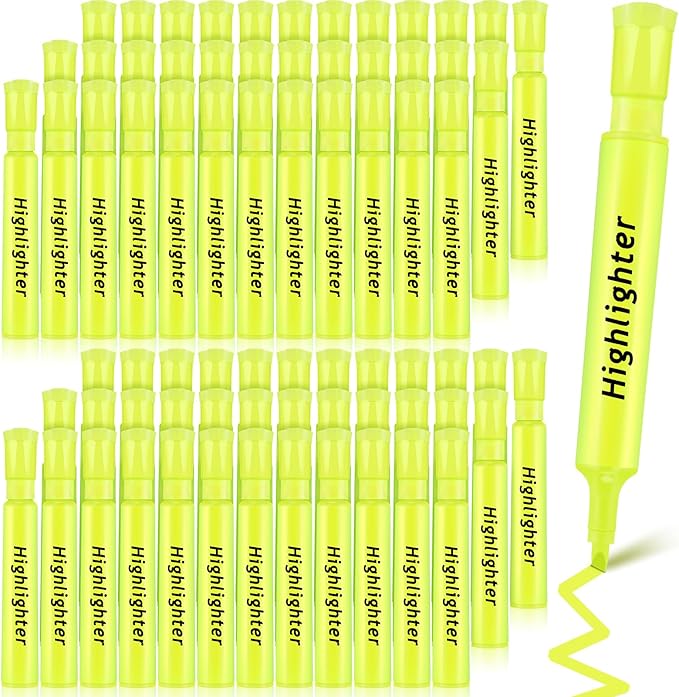 Qilery 72 Pack Highlighters Bulk, Tank Style Chisel Tip Highlighters Markers Pack Quick Drying for Adult Coloring, Home Office Supplies (Yellow)