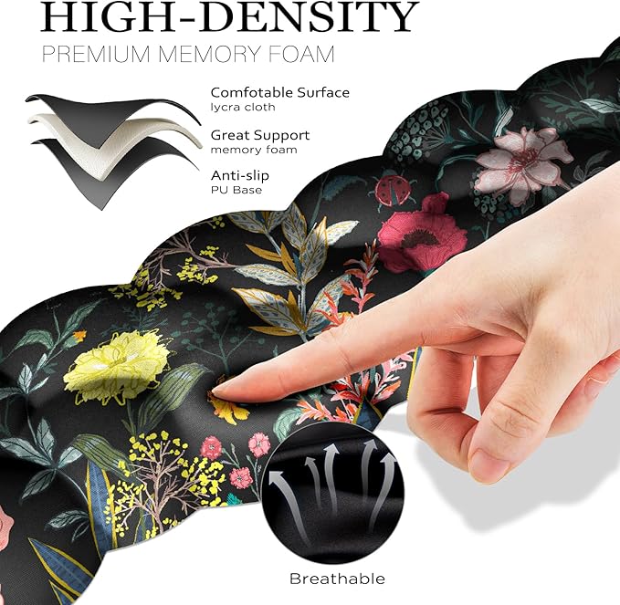 JIKIOU Cloud Wrist Rest Keyboard, Cloud Keyboard Wrist Pad Set with Comfortable Cloth, Cute Arm Rest for Palm Support, PC/Gaming Desk Accessories/Office Setup/Computer Hand Cushion Black Flowers