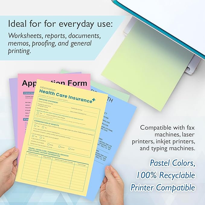 BAZIC Products Blank Paper Copy & Multipurpose Paper 8.5" x 11" – 25 Sheets Pastel Color Printer Paper for Inkjet, Laser, and Fax Machines – Printing Paper for Office, School, and Crafts, 1-Pack
