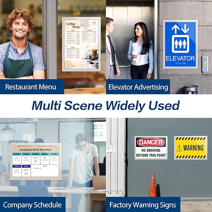 10Pack Acrylic Sign Holder 8.5" x 11" Wall Mount, Self Adhesive Magnetic Display Frame with Tape, Plastic Clear Acrylic Frame for Wall, Office, Store, Home