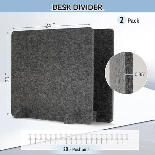 AMUSIGHT 2 Pack Acoustic Desk Dividers - 24" x 20" Freestanding Privacy Panels Set with Noise - Reducing Design Cubicle Sound Proof, Ideal for Office, Classroom, and Home (Dark Gray)