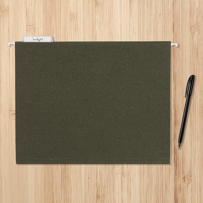 Amazon Basics Hanging File Folders, 1/5-Cut Tabs, Letter Size, Standard Green, 50 Count per Box
