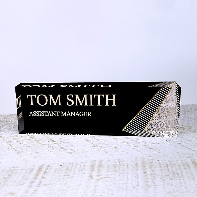 Artblox Office Desk Name Plate Personalized | Custom Name Plates For Desks | Abstract Shapes Design On Clear Acrylic Glass | Cute Office Desk Accessories Customized Gifts - (8" x 2.5")