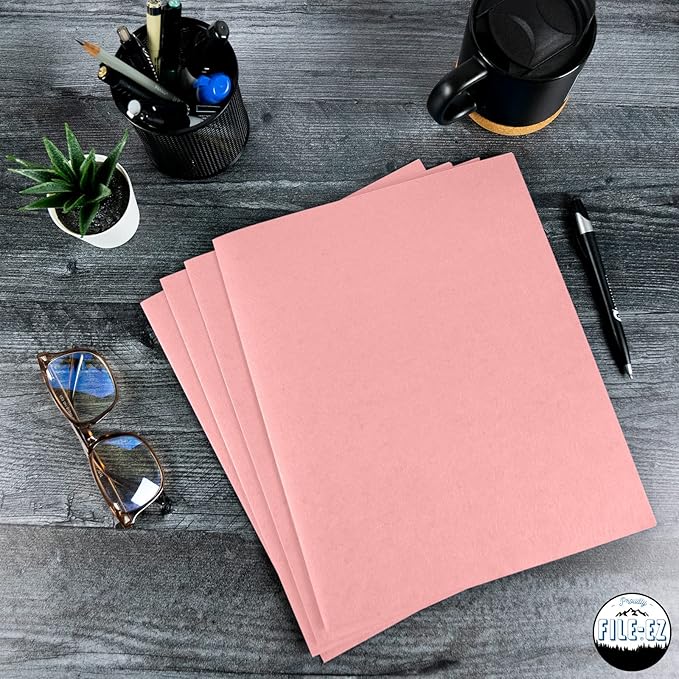 FILE-EZ Two-Pocket Folders, Pink Color, 125-Pack, Durable Textured Paper with Matte Finish, Letter Sheet Size (EZ-32490)