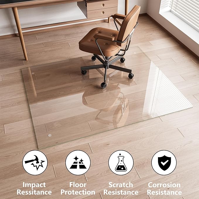 Koonmi Chair Mat for Carpet, Tempered Glass 54"x72" Office Chair Mat, Glass Floor Mat Protector with Rounded and Polished Edges,Ideal for Hardwood Floor, Carpet, Office, Desk, Rolling Chair