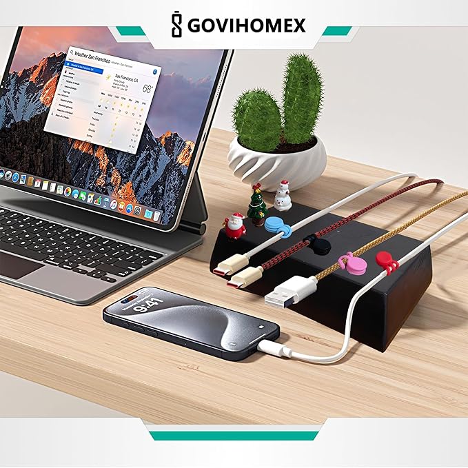 Magnetic Cord Holder Bigger Cable Wrangler Organizer with Magnet Clips for Charger Management on Desktop, Nightstand, or Side Table (Black)