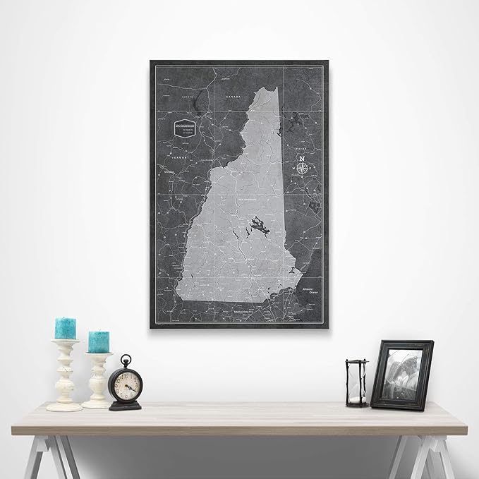 Conquest Maps Push Pin New Hampshire Map Board - With Push Pins to Mark Alabama Travels - Handmade in Ohio, USA - Design: Modern Slate