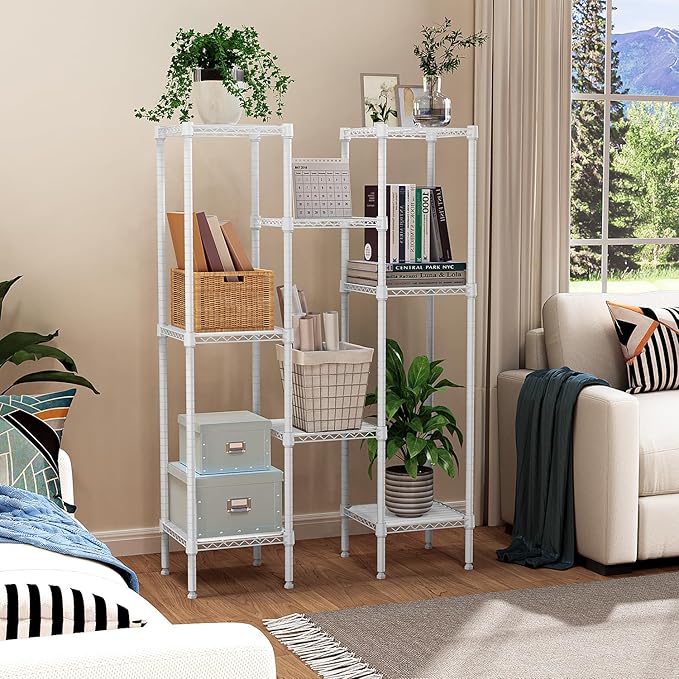 480 lbs Storage Shelves 4 Tier Shelving Units for Storage, Wire Shelving Unit for Closet, Adjustable Shelves for Bathroom Steel Organizer Wire Rack, White 11.8" D x 11.8" W x 47.3" H