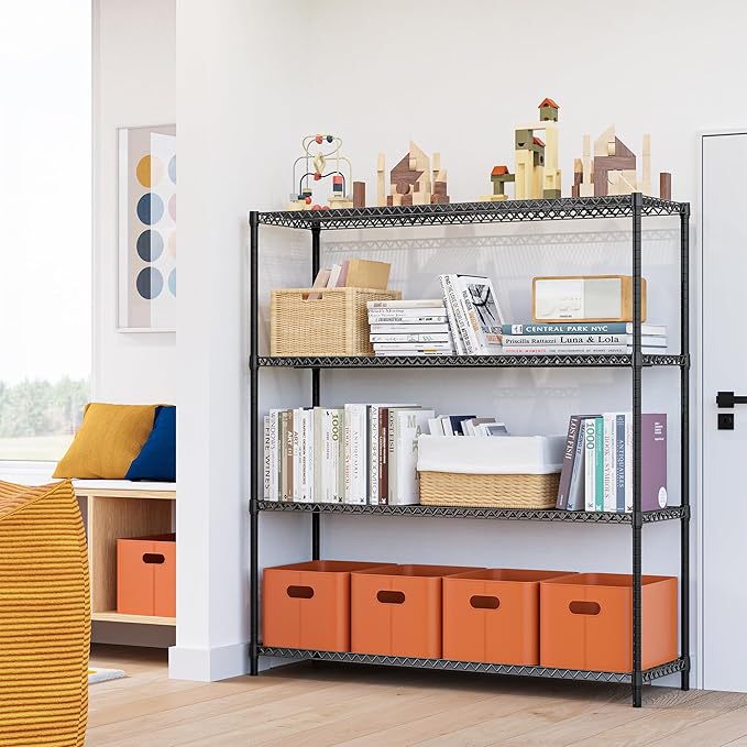 4 Tiers Storage Shelves Load 2640LBS, Metal Shelving Wire Metal Shelving Unit Shelves for Storage Adjustable Garage Shelving for Pantry Kitchen Garage Black 17.7" D x 59.1" W x 70.4" H