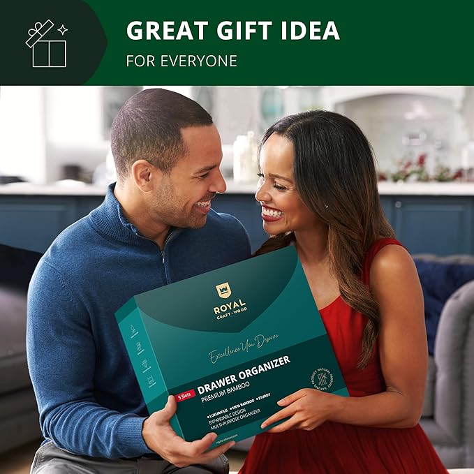 ROYAL CRAFT WOOD Luxury Bamboo Kitchen Drawer Organizer - Silverware Organizer - Utensil Holder and Cutlery Tray with Grooved Drawer Dividers for Flatware and Kitchen Utensils (5 Slot, White)