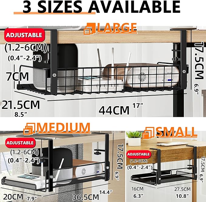Under Desk Cable Management Tray Cord Wire Shelf Organizer (Large)