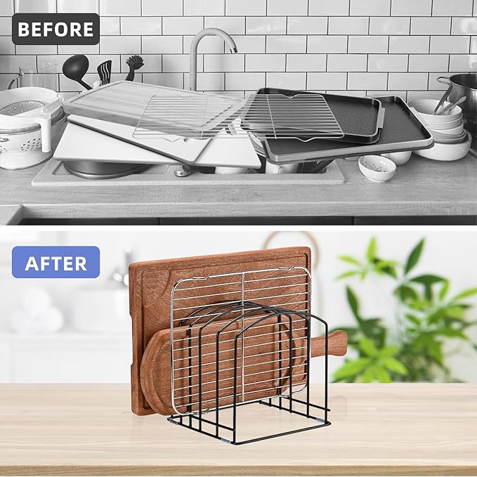 5-Slot Cutting Board Organizer, Bakeware Organizer, and Kitchen Cabinet Organizer for Baking Trays and Cookie Sheets - Black (Mix Pack 2pcs)