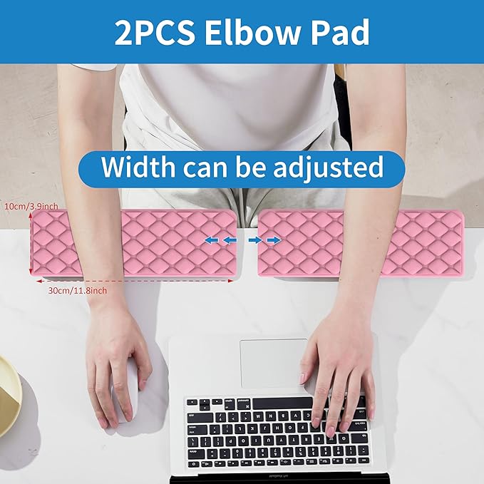 MEKASS L-Shaped Desk Elbow Pad for Desk, Memory Foam Elbow Support Padding with Non-Slip, 2-Piece Ergonomic Desk Edge Cushion, Wrist Comfort Support for Office Home (Pink Diamond Texture)