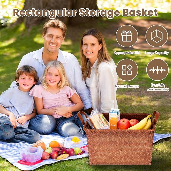 Storage Baskets 4-Pack - Woven Laundry Basket Organizer, 15x11x10.5 Inch Open Hamper Bins for Clothes Blanket Storage, Shelf Closet Organization, 25L Handwoven Rattan Baskets for Home Decor