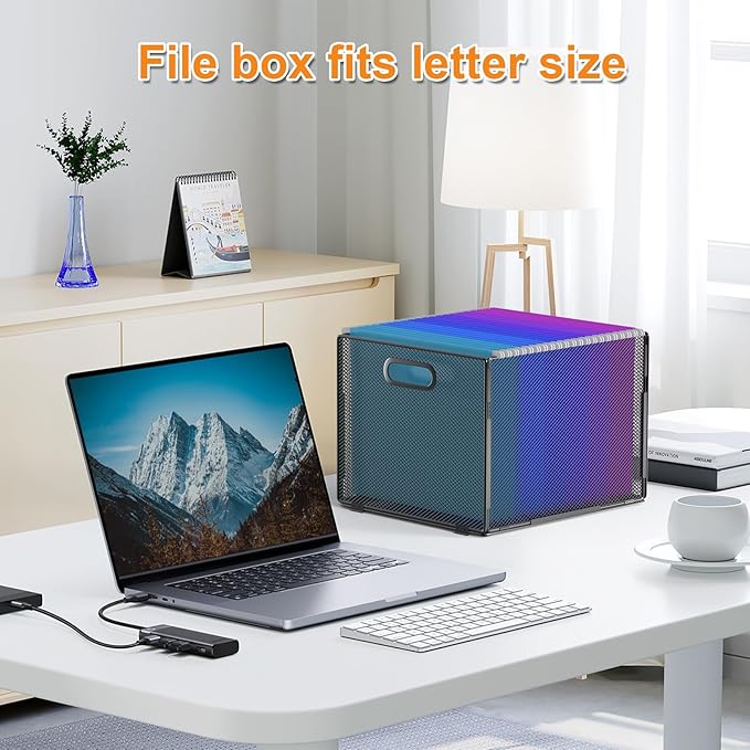 Hanging File Organizer, File Box Organizer with Handle, Metal Mesh Hanging File Folder Box, Letter Size Filing Crate Bin Holder for Home Office Desk(2 Pack)