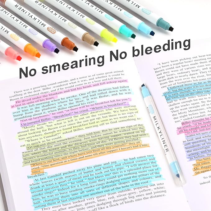 HANKU Aesthetic Highlighters Assorted Colors 12 Pack Dual Tip Highlighter Markers No Bleed Perfect for Bible and Bullet Journaling