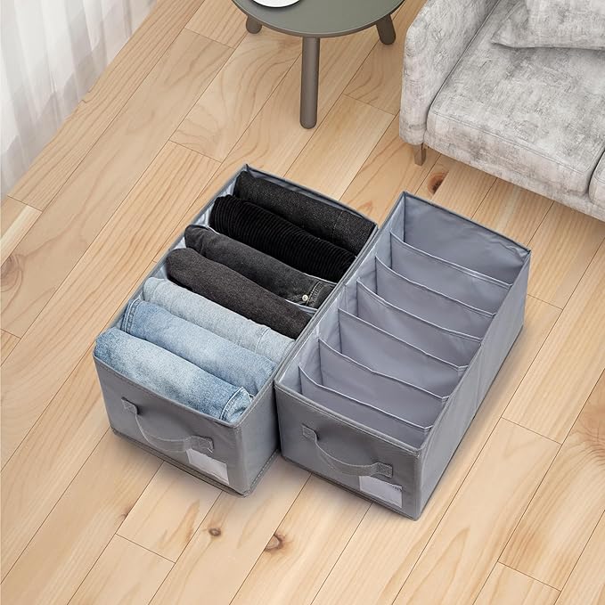 Set of 3 Large Wardrobe Closet Organizer - Drawer Organizer Clothes, Efficient Jeans Organizer for Closet, Versatile Closet Organizers and Storage (Dark Grey, 17.7" L x 9.8" W x 7.1" H)