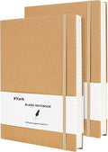 XYark Large B5 Blank Notebook Journals, Plain Kraft Hardcover Sketchbook Subject Composition Notebooks Planner with Unlined Paper, 2 Pack, 120GSM, 102 Sheets, 7.6x10 inch, Travel Journal Set