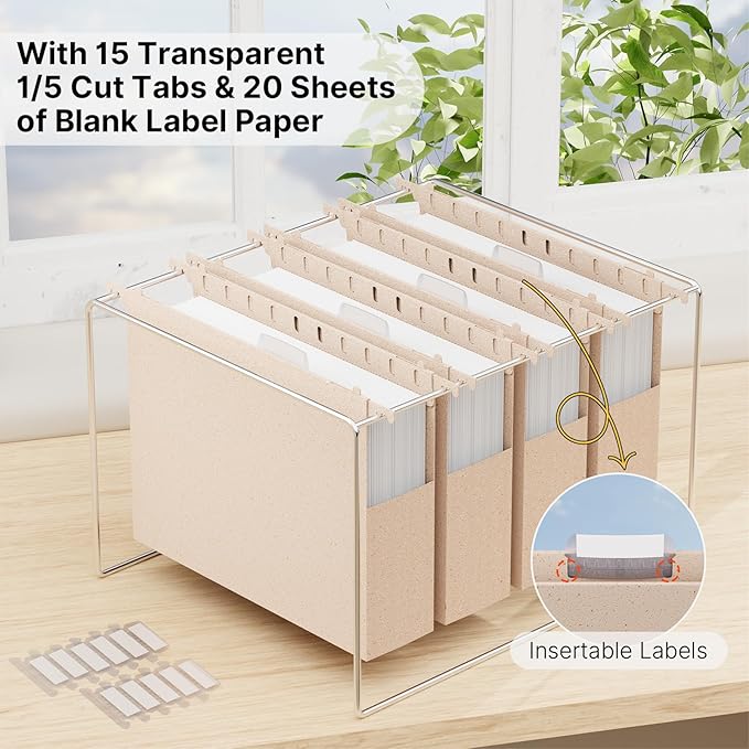 Wheat Straw Plastic Hanging File Folders Letter Size, 12 Pack Extra Capacity Filing Cabinet Folders for Bulk Files/Medical Charts, Heavy Duty 2 Inch Expansion File Organizer(Morandi Pink)