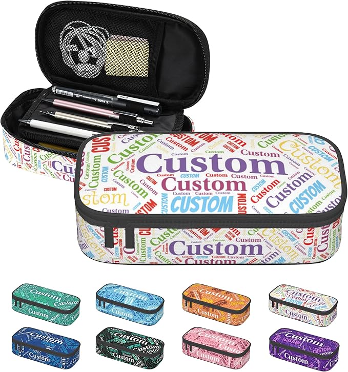 Custom Pencil Case with Name, Personalized Pen Bag Add Your Image Text, Large Storage Students Stationery Pen Box with Zipper Durable Pencil Box for Girls Boys Office School