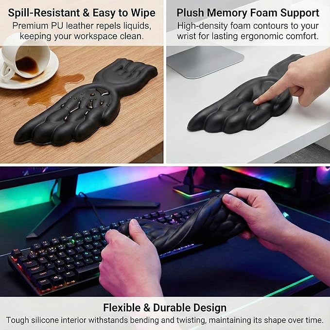 Angel Wing Keyboard Wrist Rest Set, 3 Piece Cloud Wrist Rest for Computer Keyboard with Mouse Wrist Rest and Coaster, PU Leather Memory Foam Wrist Support for Office, Home and Gaming (Black-A)