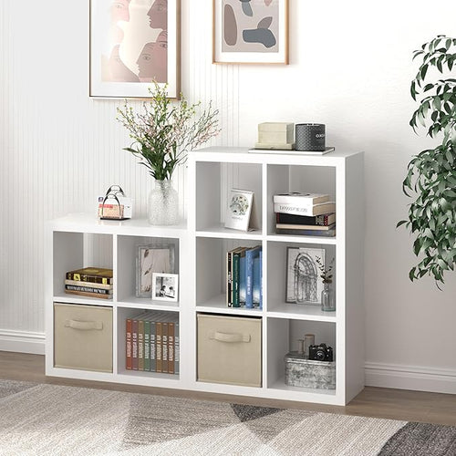 4 Cube Organizer, Cube Storage Organizer with Fabric Bin, Cube Storage Shelf for Bedroom, Living Room, Office, Modular Bookshelf Organizer for Books, Closet, White