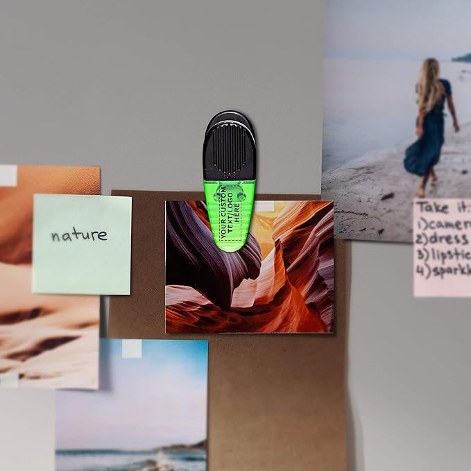 10 Magnetic Memo Holders Set - Customizable Text, Logo - Large Clip, Plastic - TGreen