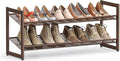 SONGMICS Shoe Rack, 2-Tier Shoe Organizer, Metal Shoe Storage for Garage, Stackable Shoe Shelf, with Adjustable Flat or Angled Shelves, 8-10 Pairs, Bronze ULMR02A