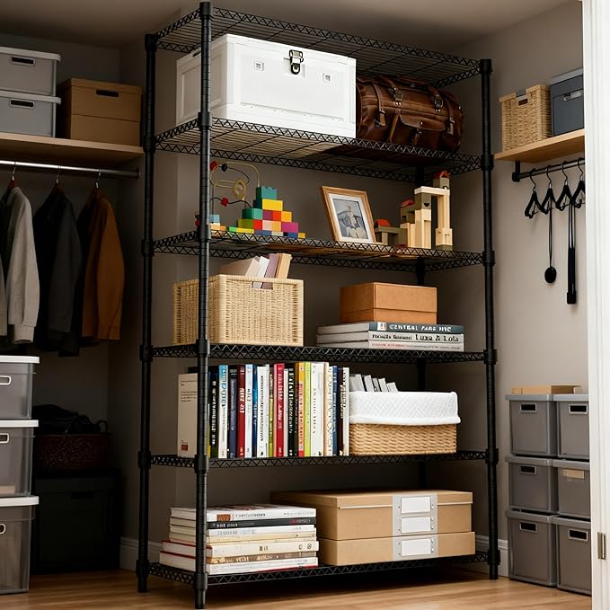 6 Tiers Shelf 2100 lbs Steel Storage Shelving Utility Shelving Unit Steel Organizer Wire Rack for Home,Kitchen,Office,Garage Black 17.7" D x 47.2" W x 82.4" H