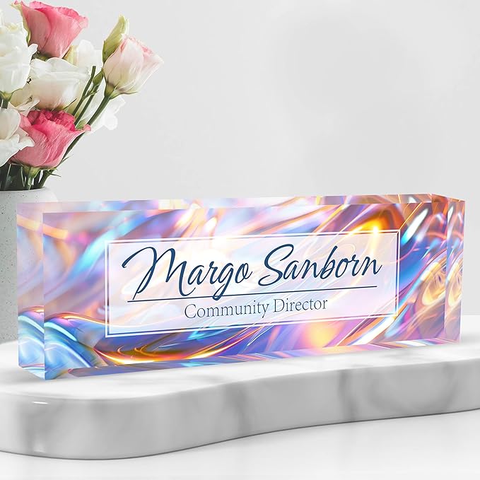 Personalized Name Plate for Desk Custom Acrylic Desk Name Plate Custom Employee Appreciation Gifts Office Gifts for Women, Men, Boss, Coworkers, Teacher, Nurse (Colored Glaze)