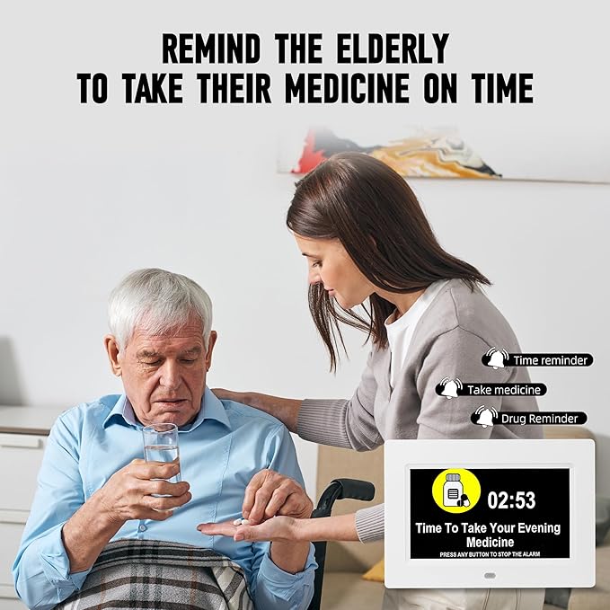 Digital Alarm Clock, Multiple Alarm Functions, Clock with Date and Week, Digital Alarm and Electronic Calendar for Seniors (White, 7inch WiFi)