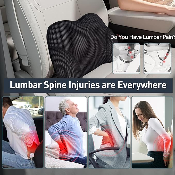 SPRFUFLY Really Amazing Lumbar Support Pillow for Car Seat - Pure Memory Foam with Breathable Removable Cover - Relieves Back Pain Lumbar Pillow(Black, 1PC)