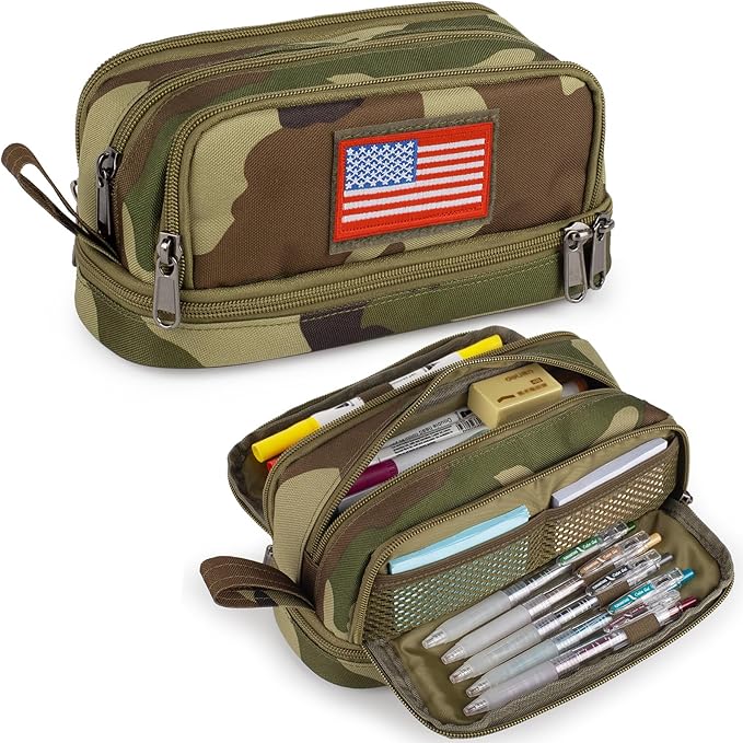 ATRIPACK Tactical 4 Compartments Pencil Case for Boys,Big Canvas Pen Pouch Bag, Large Capacity Pen Box, Tool Bag for Middle School College Office Organizer for Kids Men Women Adult Teens
