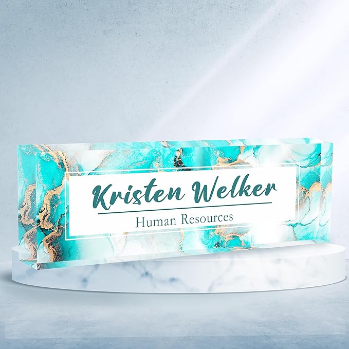 Personalized Name Plate for Desk Custom Acrylic Desk Name Plate Custom Employee Appreciation Gifts Office Gifts for Women, Men, Boss, Coworkers, Teacher, Nurse (Blue 2)