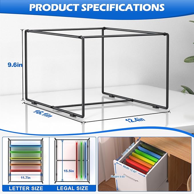 2 Sets Legal/Letter Size Hanging File Folder Frame,Fit Size Over 9.6”H/16.16”L File Cabinet Rail/Drawer/Inserts,Hanging File Holder,Desk Organizer for Accessories,Filing Box Anti-Scratch/Rusty