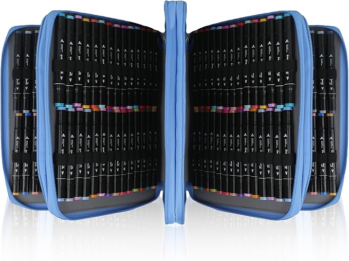 Blue Flower Marker Case, 224 Slots Alcohol Marker Case Markers Carrying Bag Holder for Art Sketch Marker, Permanent Paint Marker, Dry Erase Marker, Repair Pen, Color Highlighte Art Supplies