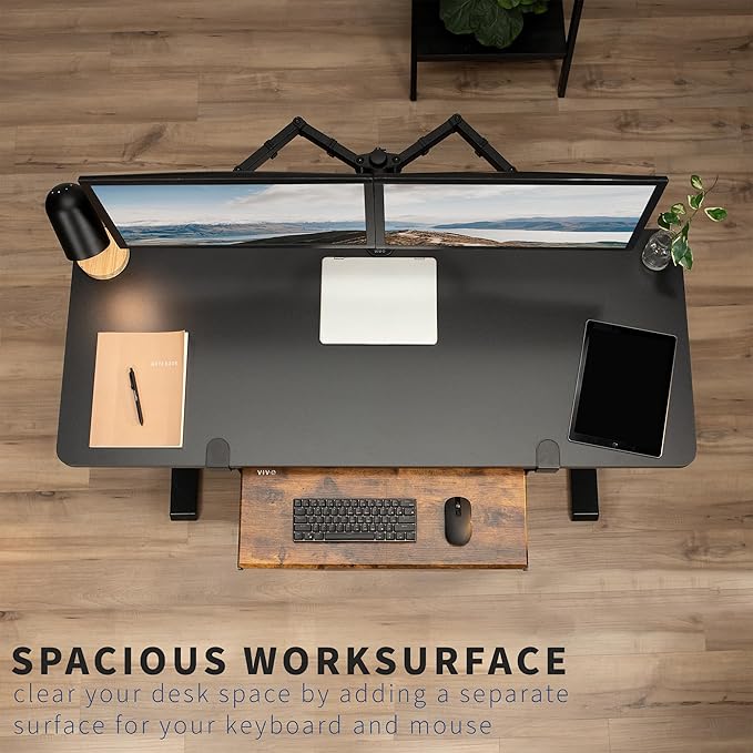 VIVO Large Clamp-on Computer Keyboard and Mouse Under Desk Slider Tray, 27 x 11 inch Pull Out Platform Drawer, Rustic Vintage Brown, MOUNT-KB05N