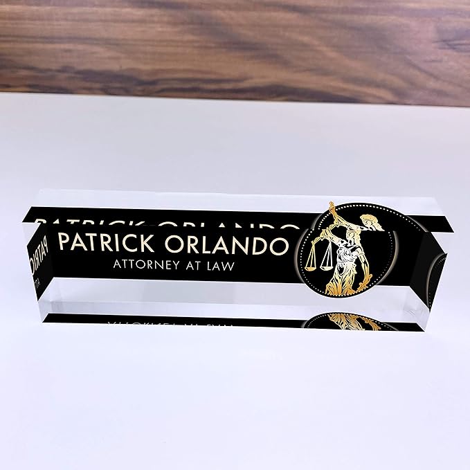 Artblox Office Desk Name Plate Personalized | Custom Name Plates for Desks | Lawyer Design On Clear Acrylic Glass | Office Desk Decor - (8" x 2.5")