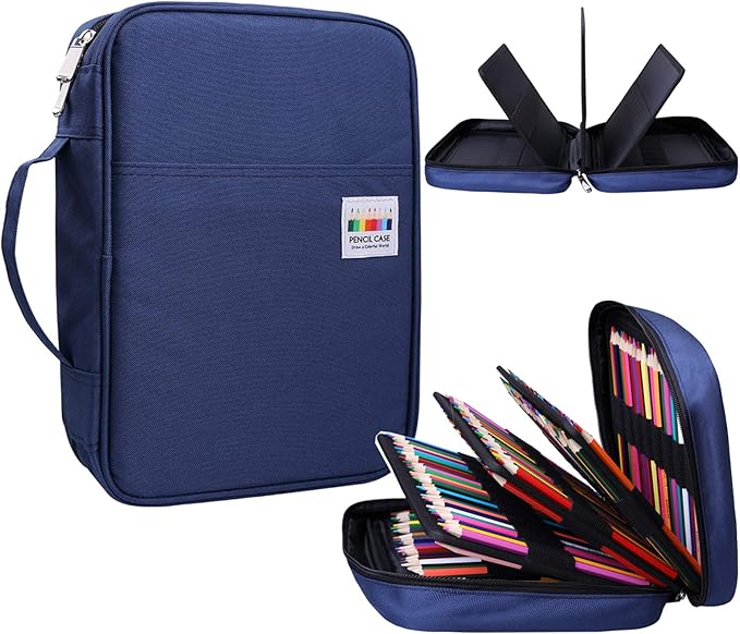 BOMKEE Coloring Pencil Case 220 Slots Pencils/Gel Pens Organizer Waterproof Travel Case Zipper Carrying Portable Pencil Markers Pen Holder Bag for Painter Writers