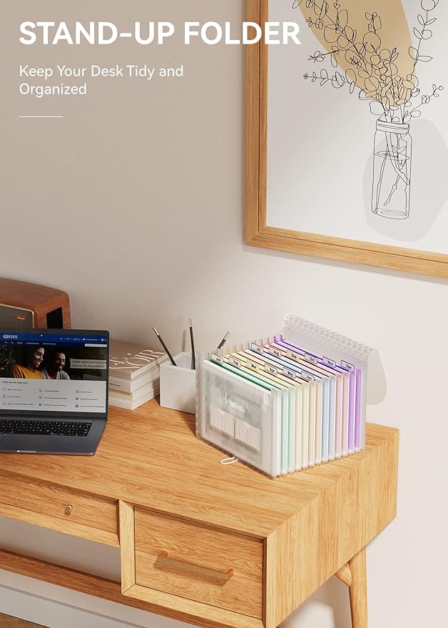 ABC life 12 Pockets Accordion File Organizer Expanding File Folders, Portable Monthly Bill Receipt Document Organiser, Expandable Accordian Filing Folder Letter A4 Size, Colored Tabs (Green)