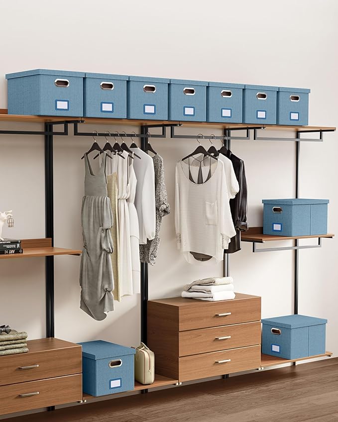 2 Pack File Storage Organizer, Filing Box, Portable File Box with Lid, Fit for Letter/Legal File Folder Storage, Document Organizer, Dark-blue