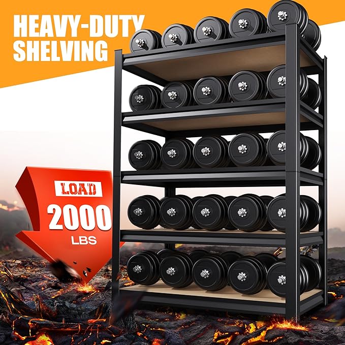 5-Tier Garage Shelving Heavy Duty Storage Shelves, Adjustable Metal Shelving Unit, Utility Garage Organizer Shelf for Basement, Pantry, Kitchen, Warehouse,Supermarket, 16" Dx35 Wx71 H, Black