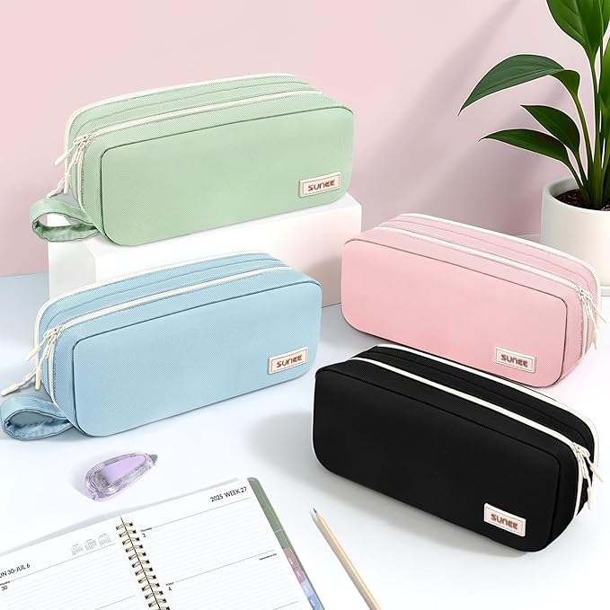 SUNEE Pencil Case, Large Capacity Pencil Pouch, Aesthetic Pen Bag Office Stationery Organizer Simple Sturdy Multifunctional for Teen Girls Women Men, Pink