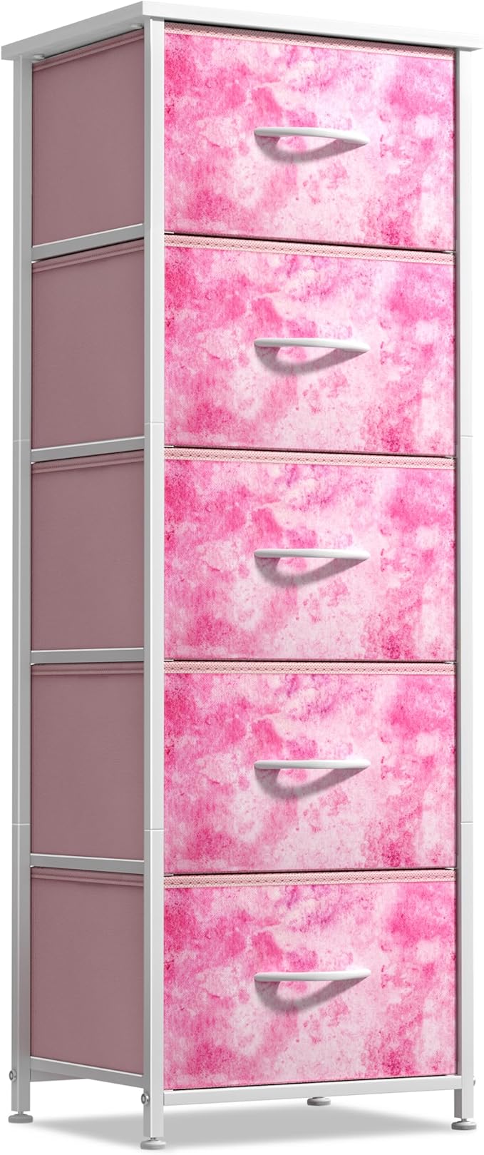Sorbus Fabric Dresser for Kids Bedroom - Chest of 5 Drawers, Tall Storage Tower, Clothing Organizer, for Closet, for Playroom, for Nursery, Steel Frame, Fabric Bins - Wood Handle (Tie-dye Pink)