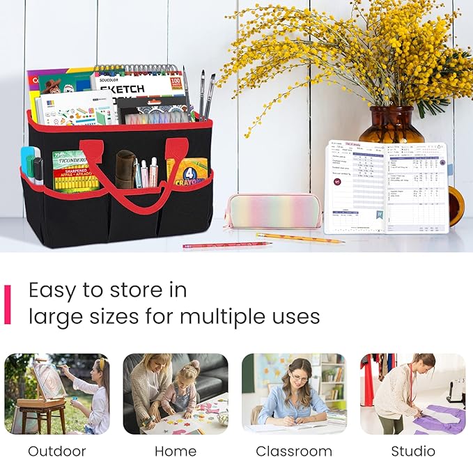 Godery Desktop File Folder Tote and Stock Organizer, Art Organizer Storage Craft Bag for Office Desk or Make-up Storage with Handles for Travel or Daily Use, Black