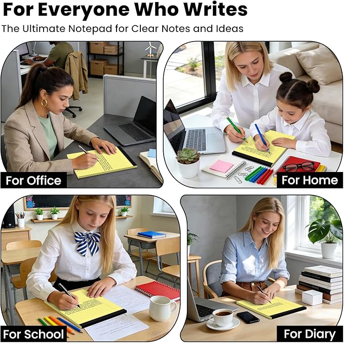 12pcs Legal Pads 8.5 x 11,Notepads 8.5 x 11 Inch, 30 Sheets/Pack, Yellow Note Pads Clear Print Writing Pads of Paper, Perforate Wide Ruled Lined with Sturdy Back for Office, Business & School Supplies