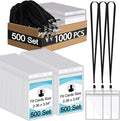 Zhehao 1000 Pcs Lanyard with ID Card Holder Bulk - Black Flat Neck Lanyards with Clip and Plastic Clear Vertical Resealable Name Badge Holder for School, Office, Hospital