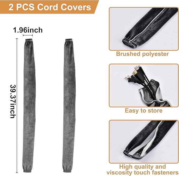 Chandelier Cord Cover Gray 2 Pack with Touch Fasteners,39.37inches Brushed Polyester Fabric Chain Sleeve for TV Cord Cover Decorative Wire Hider Easy Install Convenient for Wire Management