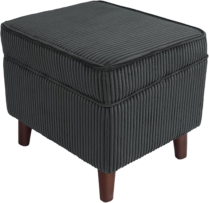 Storage Ottoman with Adjustable Lid, Soft Step Stool, Footrest and Seat, Ottoman Foot Rest for Living Room, Bedroom, Dorm, Dark Gray