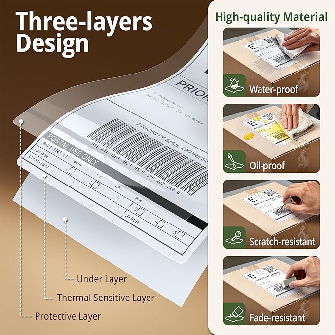 Tera Direct Thermal Labels 4x6: 4000 Fanfold Shipping Labels with Perforated Strong Adhesive Printer Paper for Thermal Printer Commercial Grade with 48 Fragile Sticker Labels